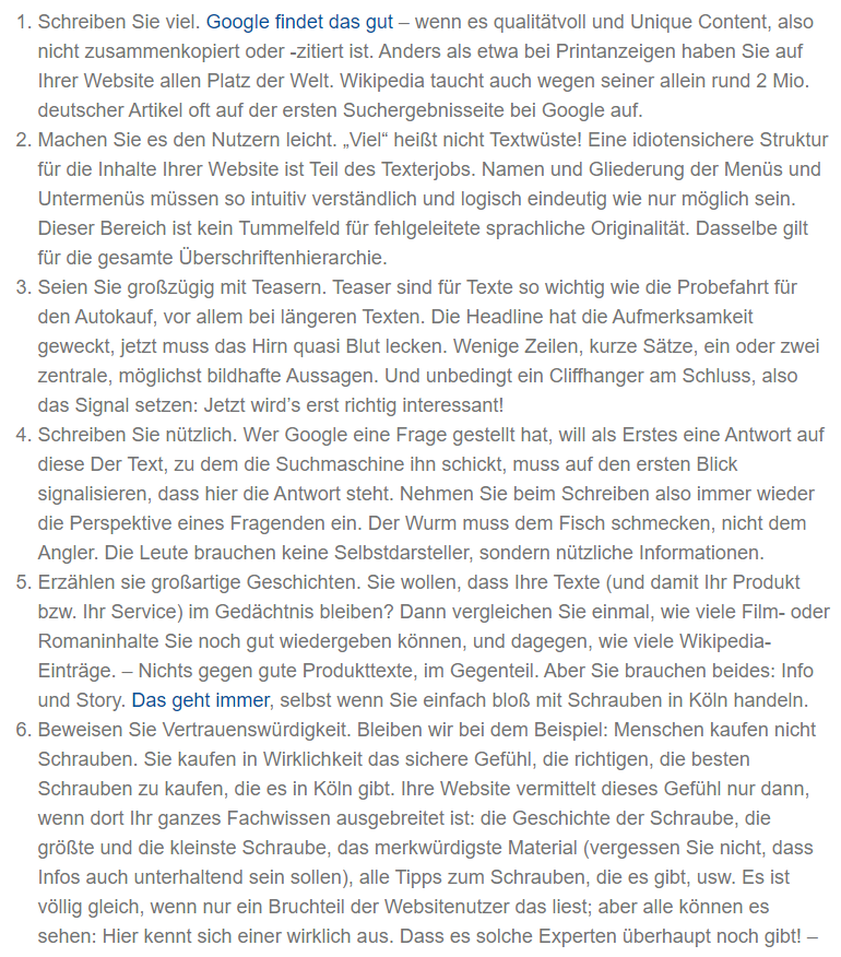 Keine Abstände im Webseiten Text zu haben ist eine schlechte Idee.