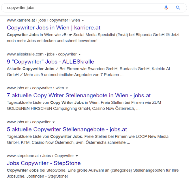 suchergebbnisse für copywriter jobs