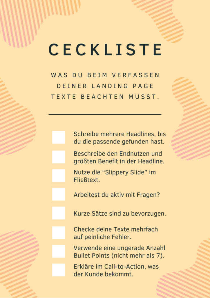 Checkliste für Landing Page Texte