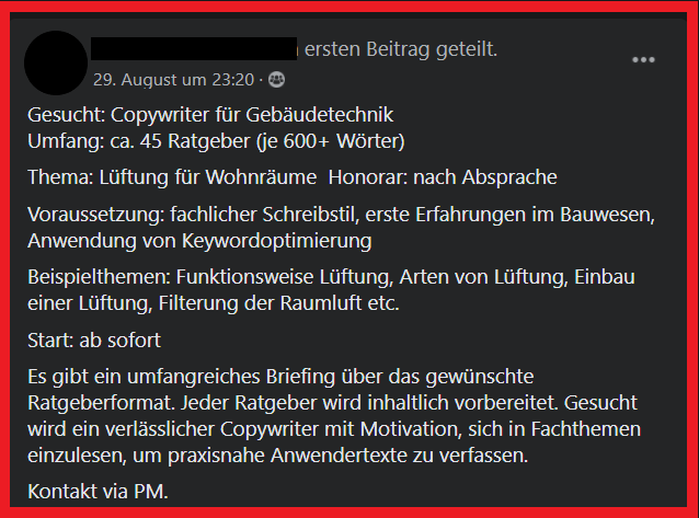 freien texter auf facebook finden