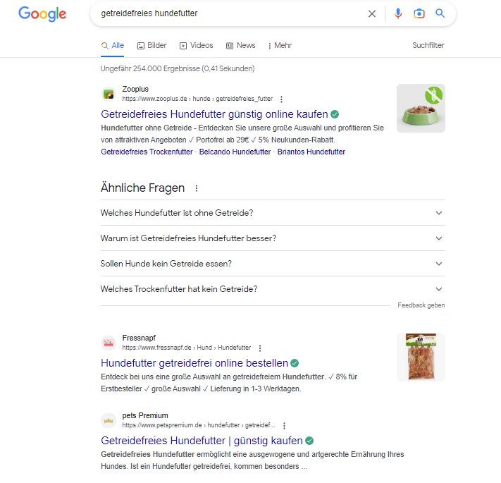 Die Google-Suche nach getreidefreiem Hundefutter