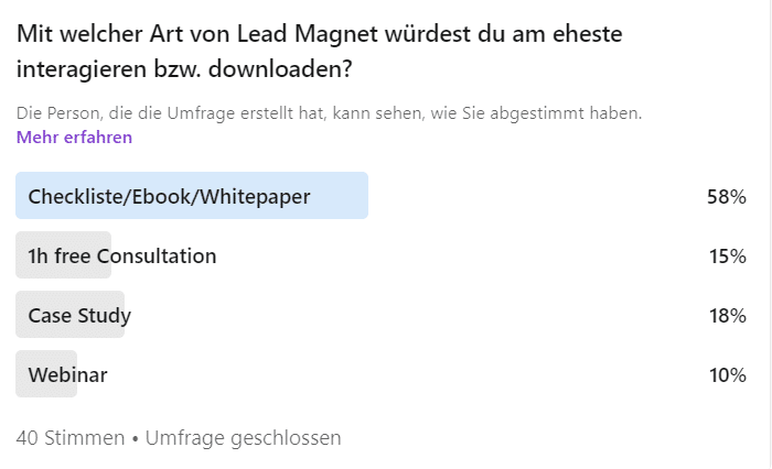 Die Ergebnisse einer LinkedIn Umfrage von unserem Gründer Patrick Mitter.