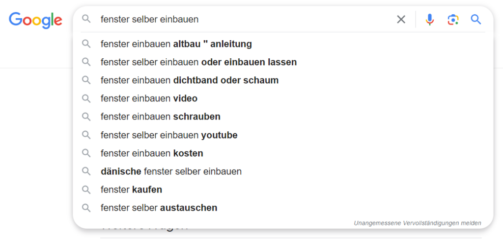 Alt Text: Die Google Suchvorschläge