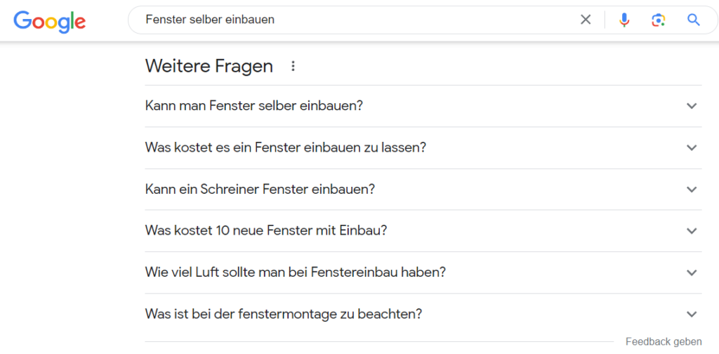 Alt Text: Die Fragen der Google Suche geben wichtige Hinweise. 