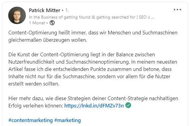 LinkedIn Beitrag von Patrick Mitter